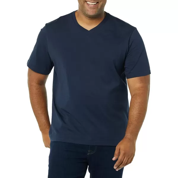 Amazon Essentials Mens RegularFit ShortSleeve VNeck TShirt Available in Big amp Tall Pack of 2BlackNavy