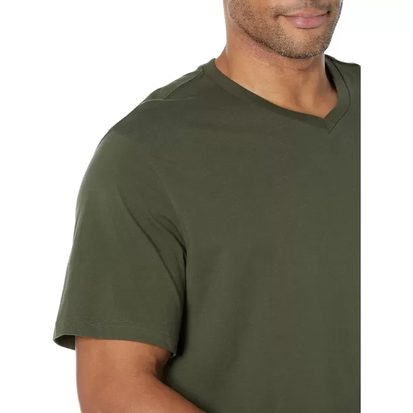 Amazon Essentials Mens RegularFit ShortSleeve VNeck TShirt Available in Big amp Tall Pack of 2BlackOlive