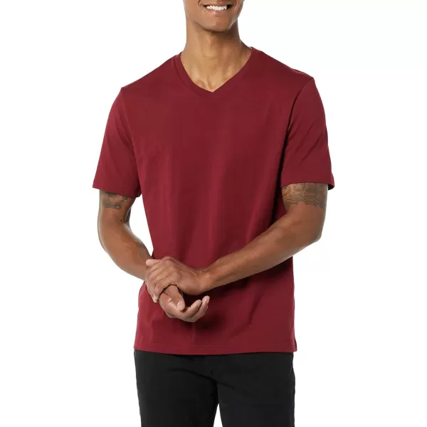 Amazon Essentials Mens RegularFit ShortSleeve VNeck TShirt Available in Big amp Tall Pack of 2Charcoal HeatherBurgundy