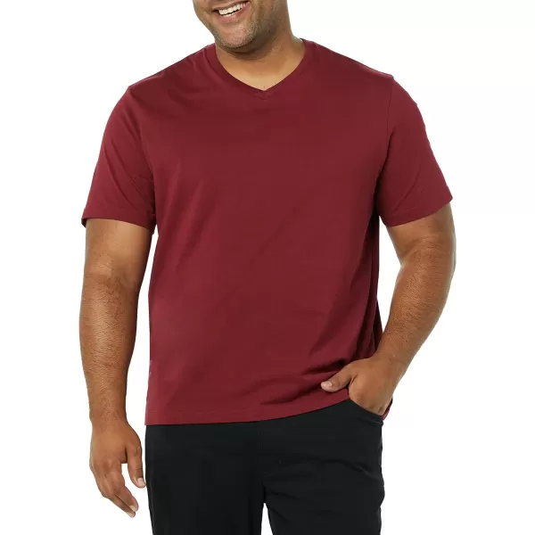 Amazon Essentials Mens RegularFit ShortSleeve VNeck TShirt Available in Big amp Tall Pack of 2Charcoal HeatherBurgundy