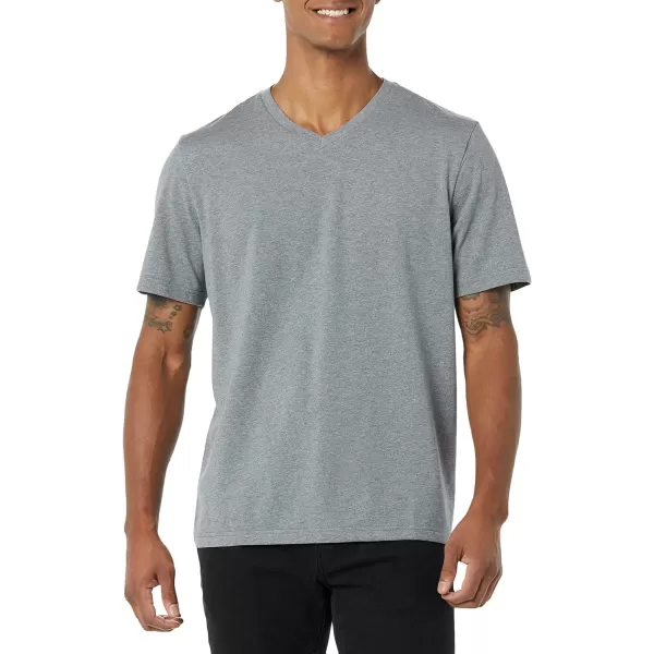 Amazon Essentials Mens RegularFit ShortSleeve VNeck TShirt Available in Big amp Tall Pack of 2Grey Heather Cactus