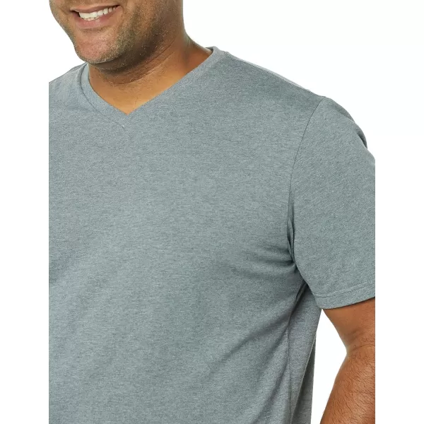 Amazon Essentials Mens RegularFit ShortSleeve VNeck TShirt Available in Big amp Tall Pack of 2Grey Heather Cactus