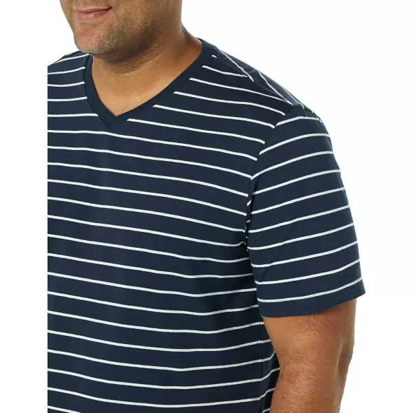 Amazon Essentials Mens RegularFit ShortSleeve VNeck TShirt Available in Big amp Tall Pack of 2Grey HeatherNavy Stripe