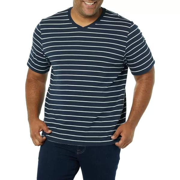 Amazon Essentials Mens RegularFit ShortSleeve VNeck TShirt Available in Big amp Tall Pack of 2Grey HeatherNavy Stripe