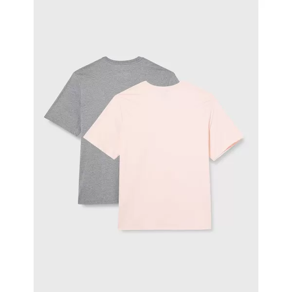 Amazon Essentials Mens RegularFit ShortSleeve VNeck TShirt Available in Big amp Tall Pack of 2Grey HeatherPale Pink