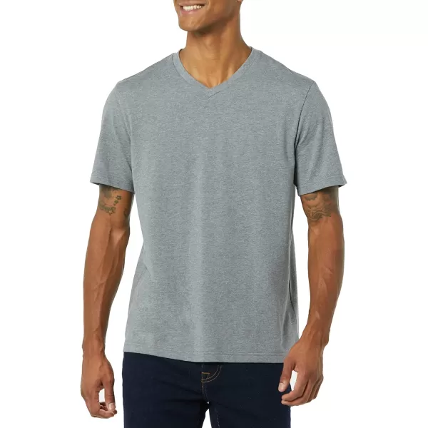 Amazon Essentials Mens RegularFit ShortSleeve VNeck TShirt Available in Big amp Tall Pack of 2Grey HeatherPale Pink