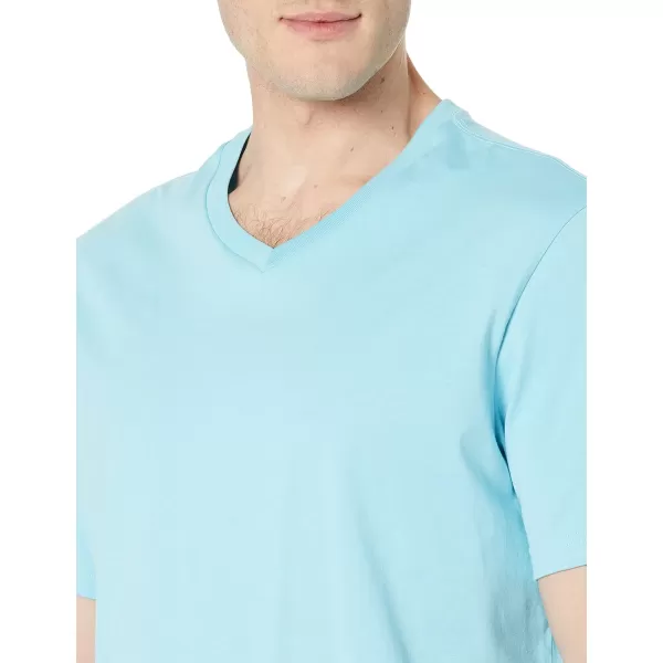 Amazon Essentials Mens RegularFit ShortSleeve VNeck TShirt Available in Big amp Tall Pack of 2Light Blue