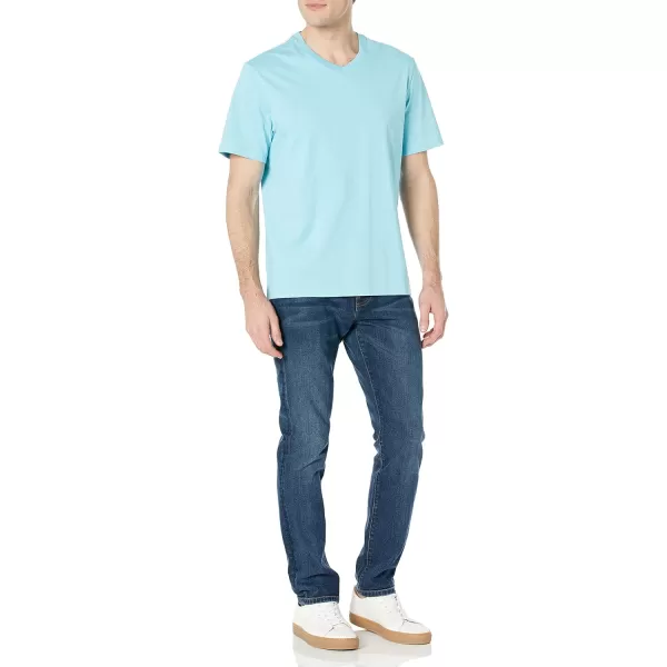 Amazon Essentials Mens RegularFit ShortSleeve VNeck TShirt Available in Big amp Tall Pack of 2Light Blue