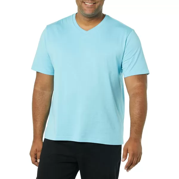 Amazon Essentials Mens RegularFit ShortSleeve VNeck TShirt Available in Big amp Tall Pack of 2Light BlueAqua Blue