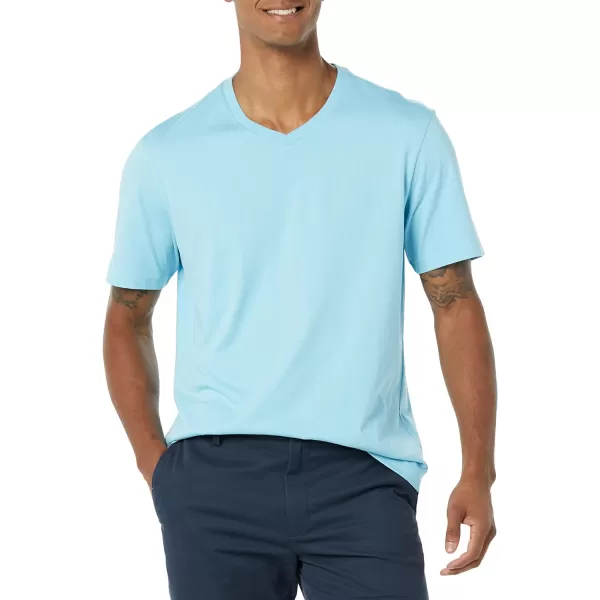 Amazon Essentials Mens RegularFit ShortSleeve VNeck TShirt Available in Big amp Tall Pack of 2Light BlueAqua Blue