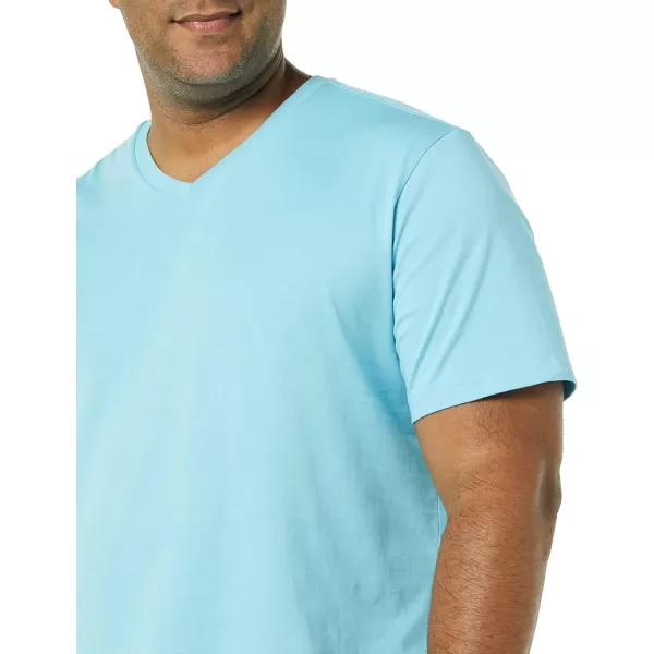 Amazon Essentials Mens RegularFit ShortSleeve VNeck TShirt Available in Big amp Tall Pack of 2Light BlueAqua Blue