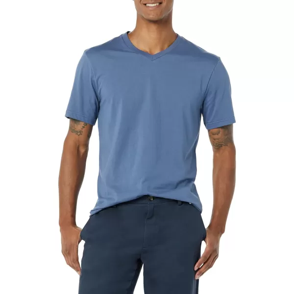 Amazon Essentials Mens RegularFit ShortSleeve VNeck TShirt Available in Big amp Tall Pack of 2NavyDark Blue