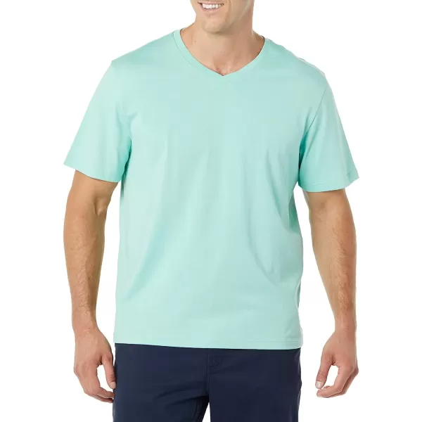 Amazon Essentials Mens RegularFit ShortSleeve VNeck TShirt Available in Big amp Tall Pack of 2WhiteAqua Blue