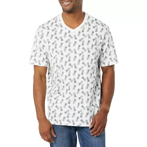 Amazon Essentials Mens RegularFit ShortSleeve VNeck TShirt Available in Big amp Tall Pack of 2WhitePineapple Print