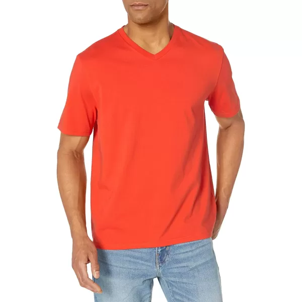 Amazon Essentials Mens RegularFit ShortSleeve VNeck TShirt Pack of 2Bright OrangeCharcoal Heather