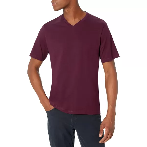 Amazon Essentials Mens RegularFit ShortSleeve VNeck TShirt Pack of 2Charcoal HeatherBurgundy