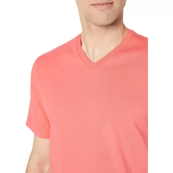 Amazon Essentials Mens RegularFit ShortSleeve VNeck TShirt Pack of 2Coral PinkDark Navy