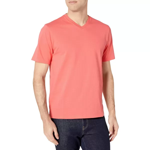 Amazon Essentials Mens RegularFit ShortSleeve VNeck TShirt Pack of 2Coral PinkDark Navy