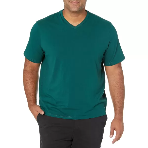 Amazon Essentials Mens RegularFit ShortSleeve VNeck TShirt Pack of 2Dark Green