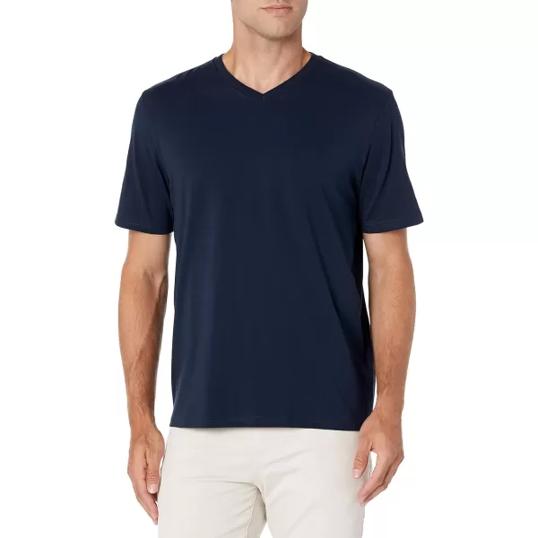 Amazon Essentials Mens RegularFit ShortSleeve VNeck TShirt Pack of 2Dark GreenDark Navy
