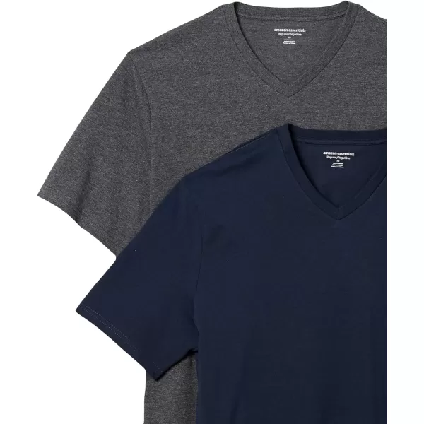 Amazon Essentials Mens RegularFit ShortSleeve VNeck TShirt Pack of 2Dark NavyCharcoal Heather