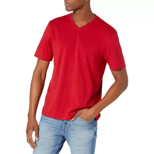 Amazon Essentials Mens RegularFit ShortSleeve VNeck TShirt Pack of 2NavyRed