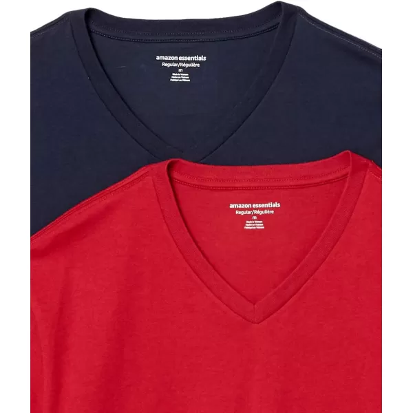 Amazon Essentials Mens RegularFit ShortSleeve VNeck TShirt Pack of 2NavyRed