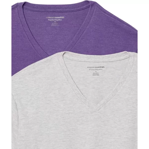 Amazon Essentials Mens RegularFit ShortSleeve VNeck TShirt Pack of 2PurpleLight Grey Heather