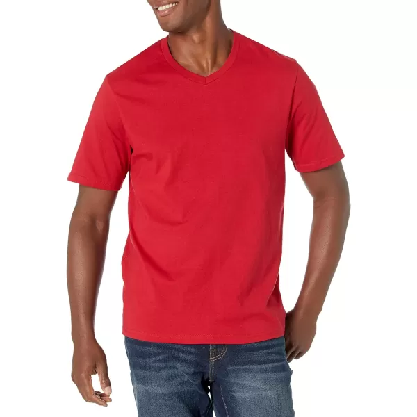 Amazon Essentials Mens RegularFit ShortSleeve VNeck TShirt Pack of 2Red