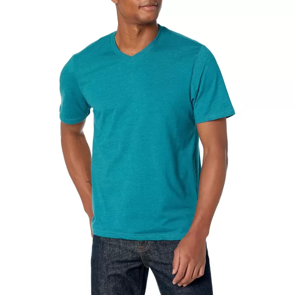 Amazon Essentials Mens RegularFit ShortSleeve VNeck TShirt Pack of 2Teal Blue