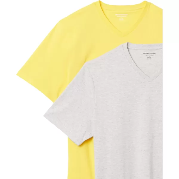 Amazon Essentials Mens RegularFit ShortSleeve VNeck TShirt Pack of 2YellowLight Grey Heather