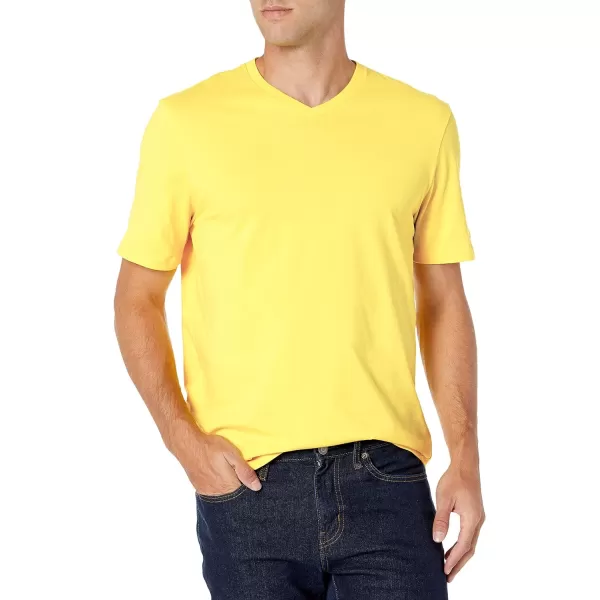 Amazon Essentials Mens RegularFit ShortSleeve VNeck TShirt Pack of 2YellowLight Grey Heather