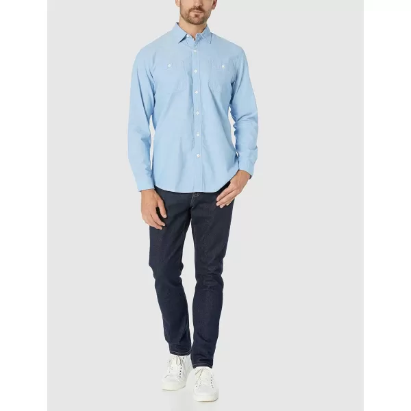 Amazon Essentials Mens Regularfit LongSleeve Chambray ShirtLight Blue