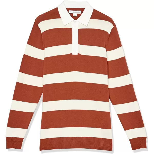 Amazon Essentials Mens Rugby SweaterChestnut Brown Stripe