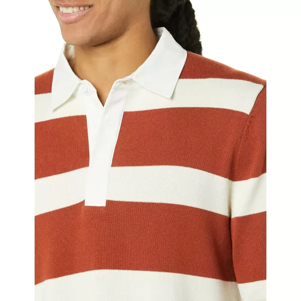 Amazon Essentials Mens Rugby SweaterChestnut Brown Stripe