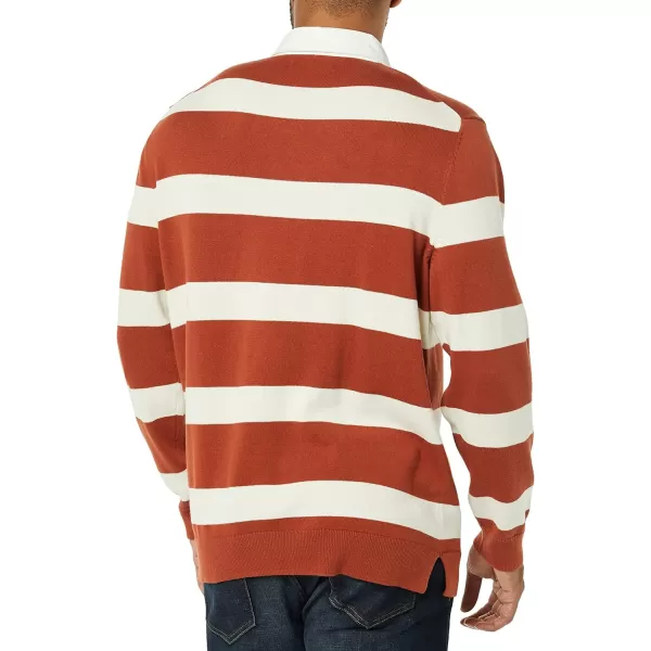 Amazon Essentials Mens Rugby SweaterChestnut Brown Stripe