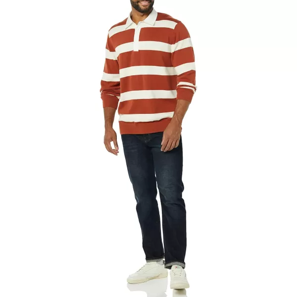 Amazon Essentials Mens Rugby SweaterChestnut Brown Stripe