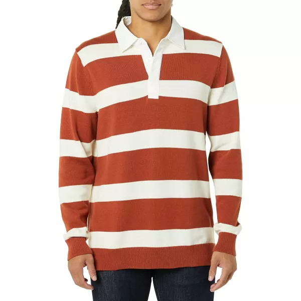 Amazon Essentials Mens Rugby SweaterChestnut Brown Stripe