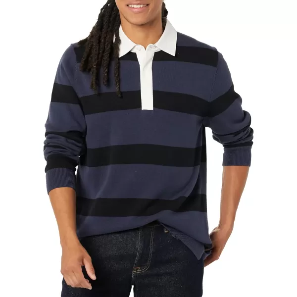 Amazon Essentials Mens Rugby SweaterDark Navy Stripe