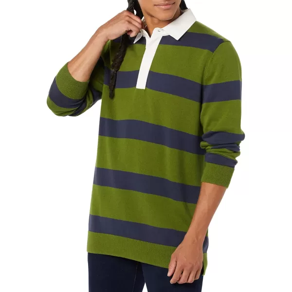 Amazon Essentials Mens Rugby SweaterOlive Stripe