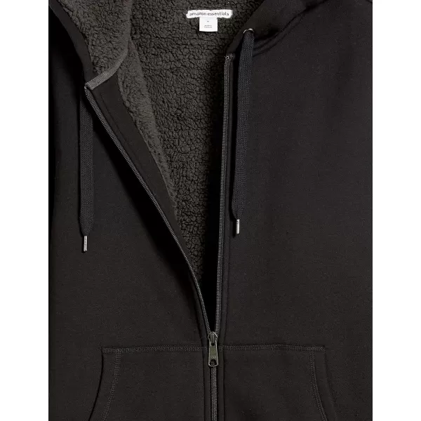 Amazon Essentials Mens SherpaLined FullZip Hooded Fleece SweatshirtBlack