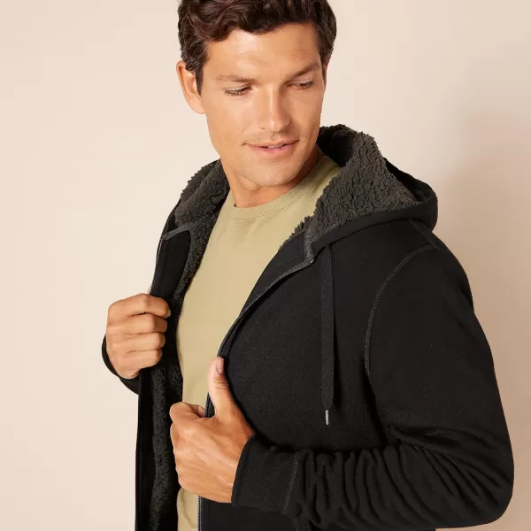 Amazon Essentials Mens SherpaLined FullZip Hooded Fleece SweatshirtBlack