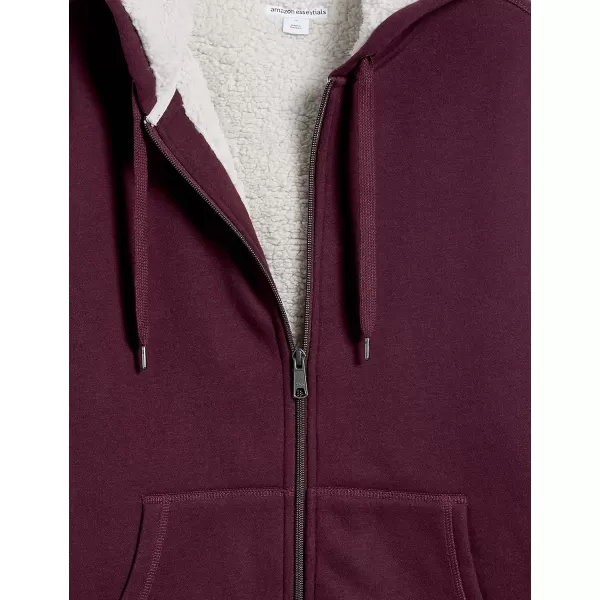 Amazon Essentials Mens SherpaLined FullZip Hooded Fleece SweatshirtBurgundy