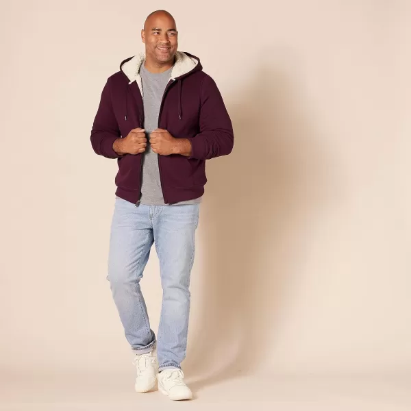 Amazon Essentials Mens SherpaLined FullZip Hooded Fleece SweatshirtBurgundy