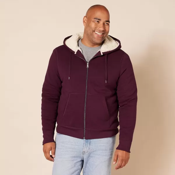 Amazon Essentials Mens SherpaLined FullZip Hooded Fleece SweatshirtBurgundy