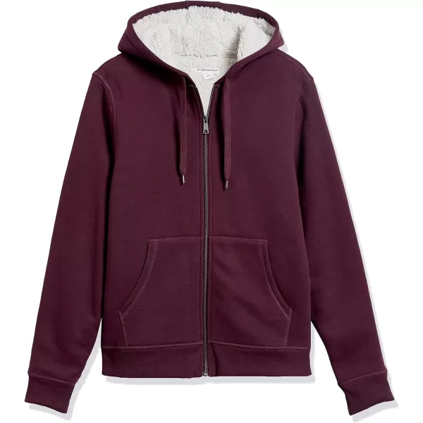 Amazon Essentials Mens SherpaLined FullZip Hooded Fleece SweatshirtBurgundy