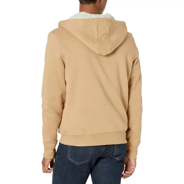 Amazon Essentials Mens SherpaLined FullZip Hooded Fleece SweatshirtCamel Heather