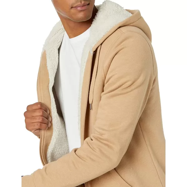 Amazon Essentials Mens SherpaLined FullZip Hooded Fleece SweatshirtCamel Heather