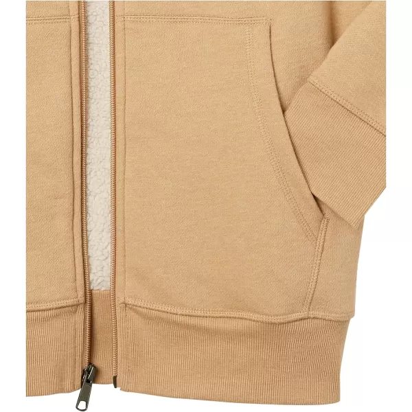 Amazon Essentials Mens SherpaLined FullZip Hooded Fleece SweatshirtCamel Heather