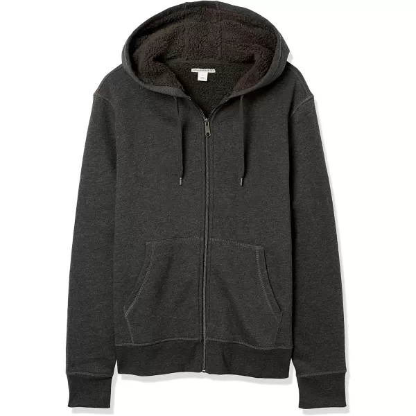 Amazon Essentials Mens SherpaLined FullZip Hooded Fleece SweatshirtCharcoal Heather